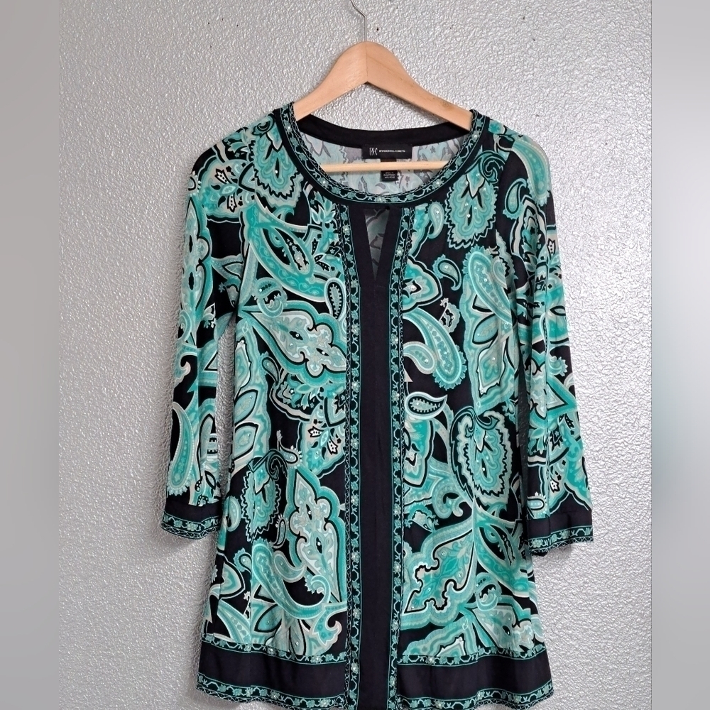 INC International Concepts Turquoise & Black Tunic With Small Silver Studs